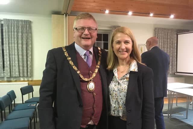 Haywards Heath mayor Jim Knight with Sussex Police and Crime Commissioner Katy Bourne at the meeting
